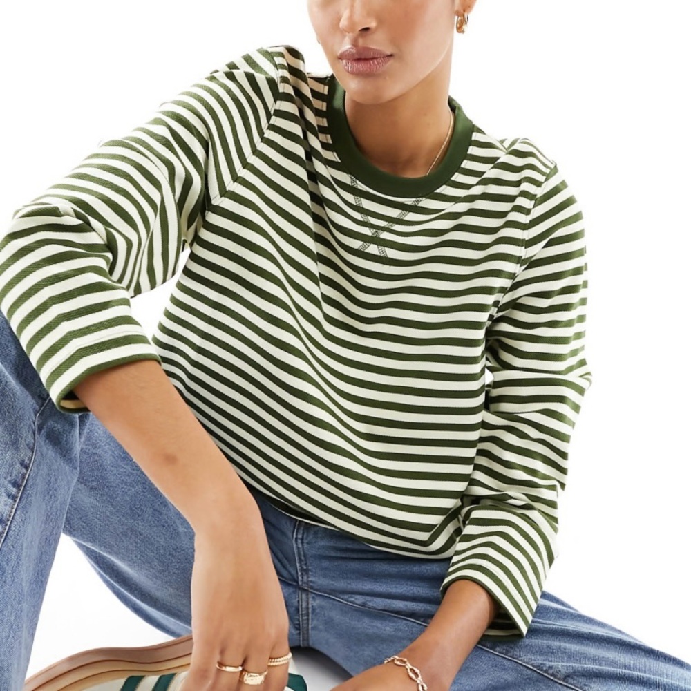 Green and White Striped Longsleeve